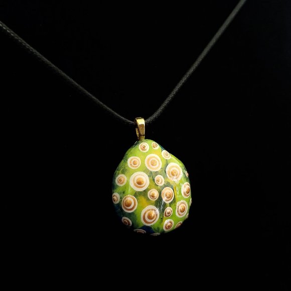 Hand Painted Dot Art Pendant, Lemon Lime Mod Pendant - Picture 3 of 14